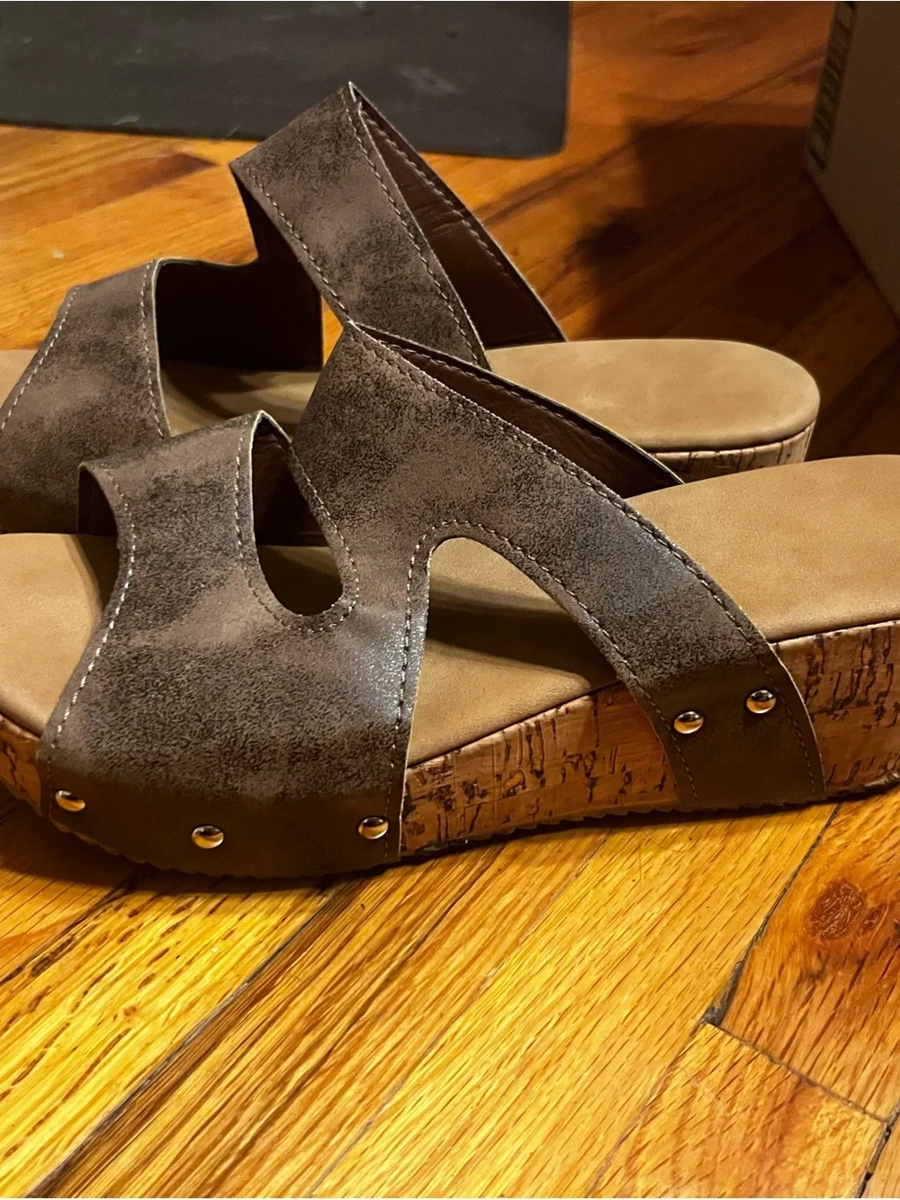 Brown Cork Platform Slide Sandals - Women